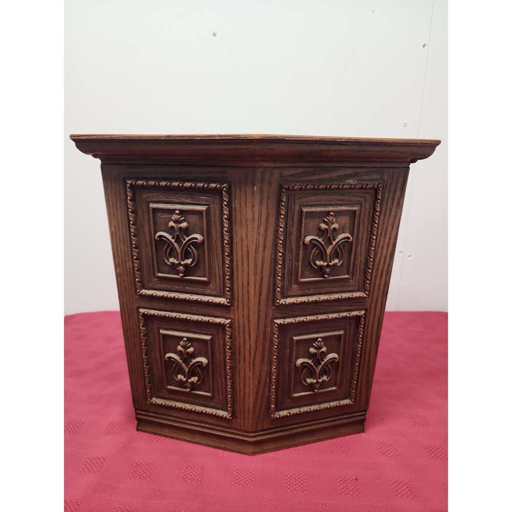 VTG Max Klein FauxWood Hexagonal Wastebasket Raised Relief 1970s 14" Made In USA